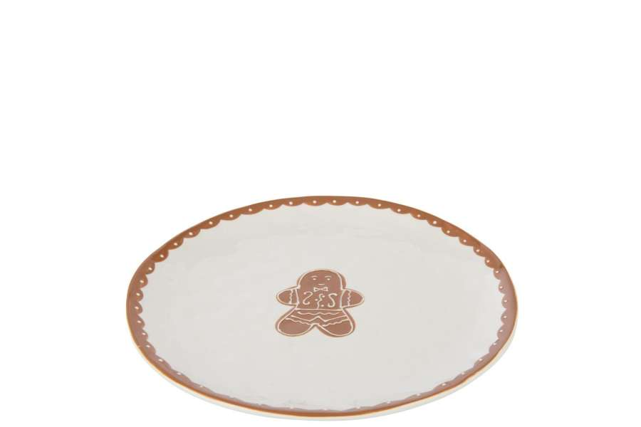 PLATE COOKIE ROUND DOLOMITE WHITE/CARAMEL