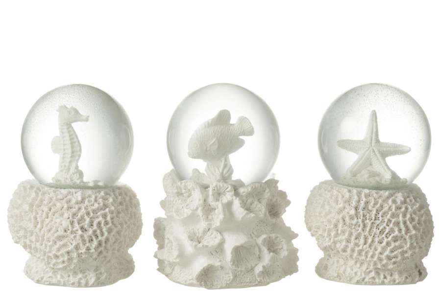 WATERGLOBE SEA POLYRESIN WHITE L ASSORTMENT OF 3