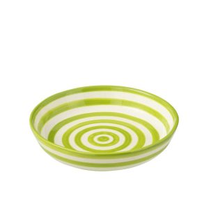 BOWL GRANADA STRIPES LOW CERAMIC WHITE/GREEN LARGE