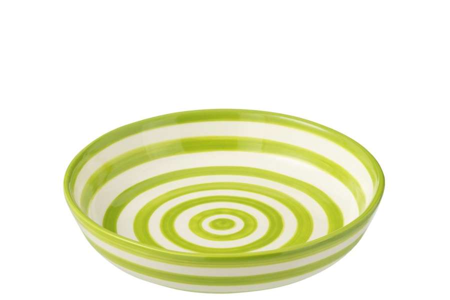 BOWL GRANADA STRIPES LOW CERAMIC WHITE/GREEN LARGE