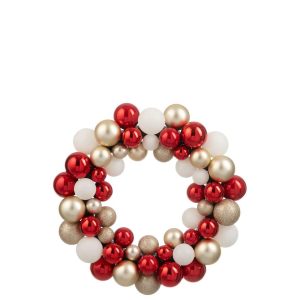 WREATH CHRISTMAS BAUBLES PLASTIC CHRISTMAS RED/GOLD COLORED