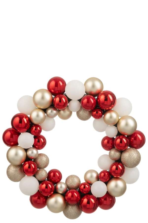 WREATH CHRISTMAS BAUBLES PLASTIC CHRISTMAS RED/GOLD COLORED