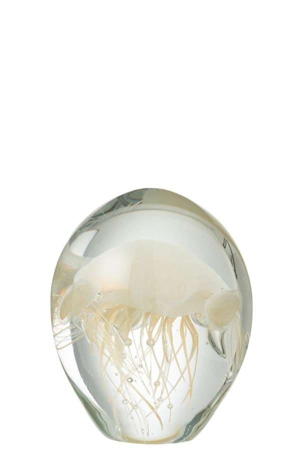 PAPERWEIGHT CALYPSO GLASS TRANSPARENT/BEIGE SMALL