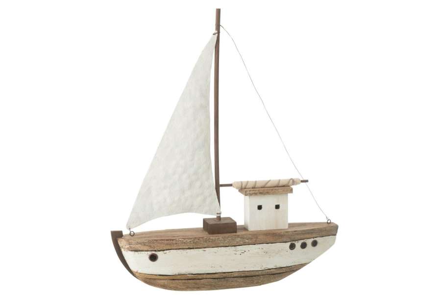 BOAT 1 SAIL PAULOWNIA WOOD NATURAL/WHITE LARGE