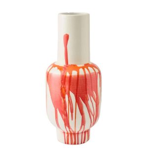 FLOOR VASE CERAMIC ORANGE/WHITE