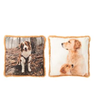 CUSHION DOG POLYESTER BROWN/BEIGE LARGE ASSORTMENT OF 2