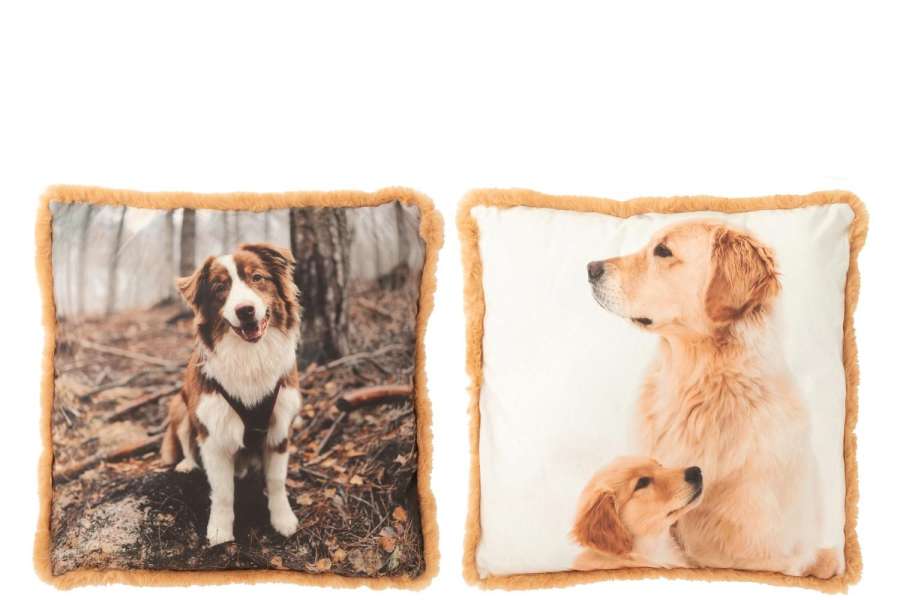 CUSHION DOG POLYESTER BROWN/BEIGE LARGE ASSORTMENT OF 2