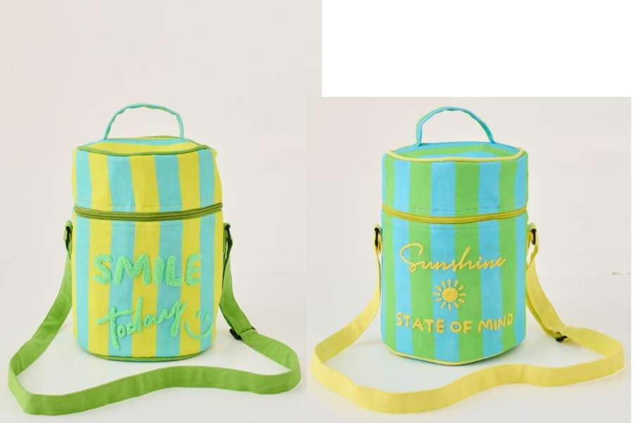LUNCH BAG SUNSHINE/SMILE STRIPED COTTON MULTI ASSORTMENT OF 2
