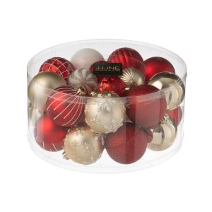BOX OF 30 CHRISTMAS BAUBLE PLASTIC CHRISTMAS RED/GOLD COLORED