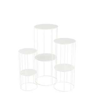 SET OF 3 FLOWER STANDS METAL WHITE