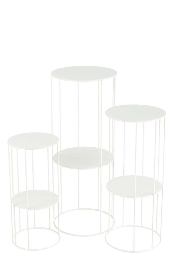 SET OF 3 FLOWER STANDS METAL WHITE