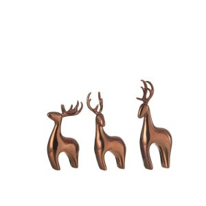 SET OF 3 REINDEER RESIN ELECTROPLATED COPPER