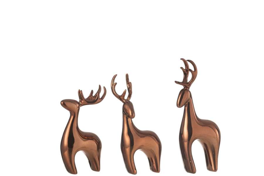 SET OF 3 REINDEER RESIN ELECTROPLATED COPPER