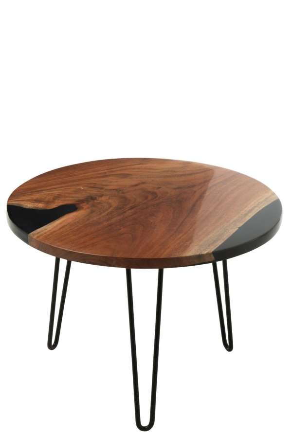 SIDE TABLE ROUND ACACIA WOOD/RESIN NATURAL/BLACK