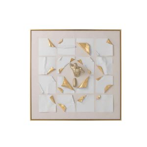 PAINTING MEN RUNNING SQUARE ACRYLIC WHITE/GOLD COLORED
