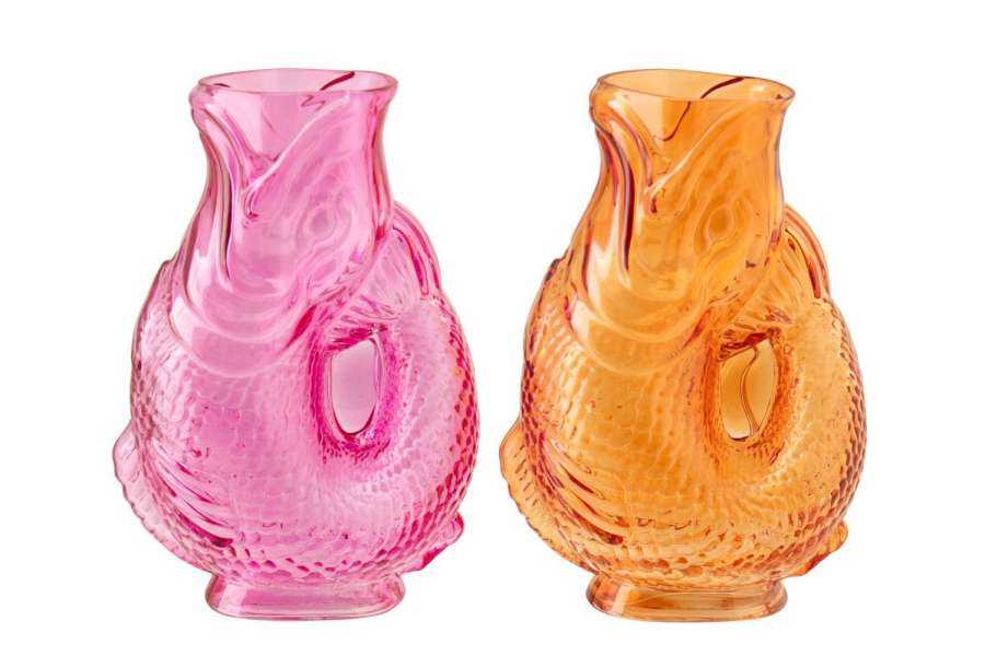 VASE FISH GLASS PINK/ORANGE ASSORTMENT OF 2
