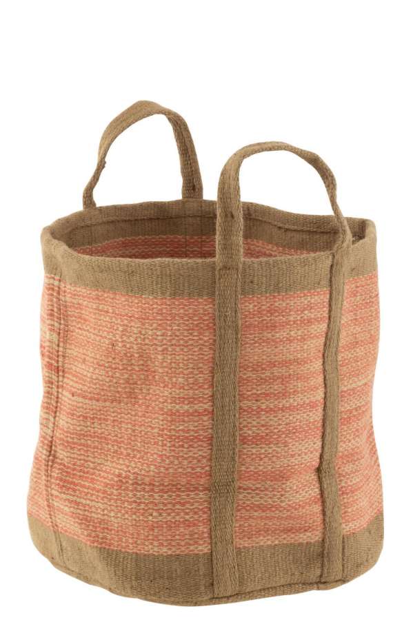 BASKET ROUND WITH HANDLES JUTE NATURAL/PINK
