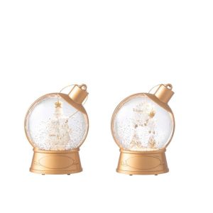 HANGER WATER GLOBE GINGERMAN  +  SANTA CLAUS PLASTIC WHITE ASSORTMENT OF 2