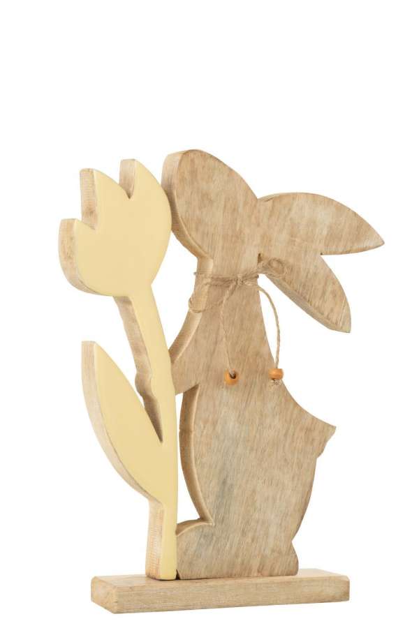 BUNNY WITH FLOWER WOOD YELLOW LARGE