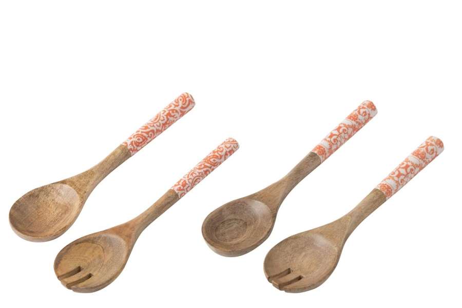 SALAD SERVER MANGO WOOD ORANGE/WHITE ASSORTMENT OF 2