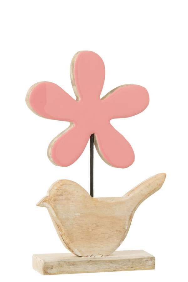 BIRD WITH FLOWER WOOD PINK LARGE