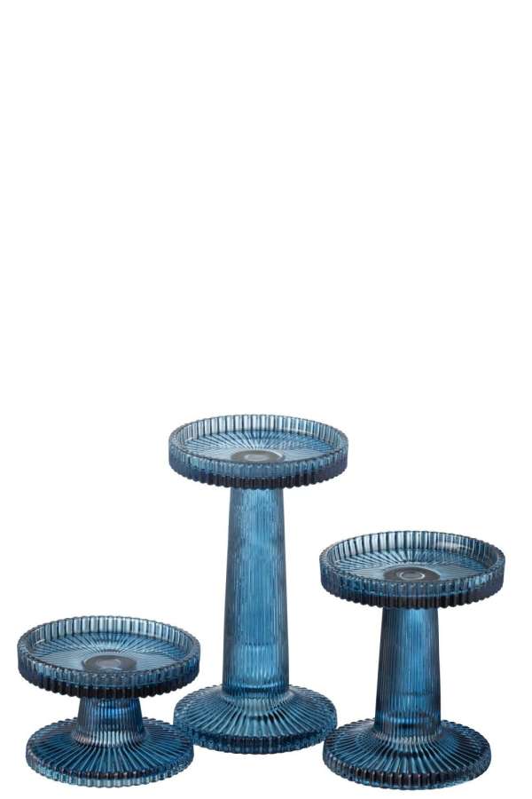 SET OF 3 CANDLE HOLDERS NELLY GLASS BLUE