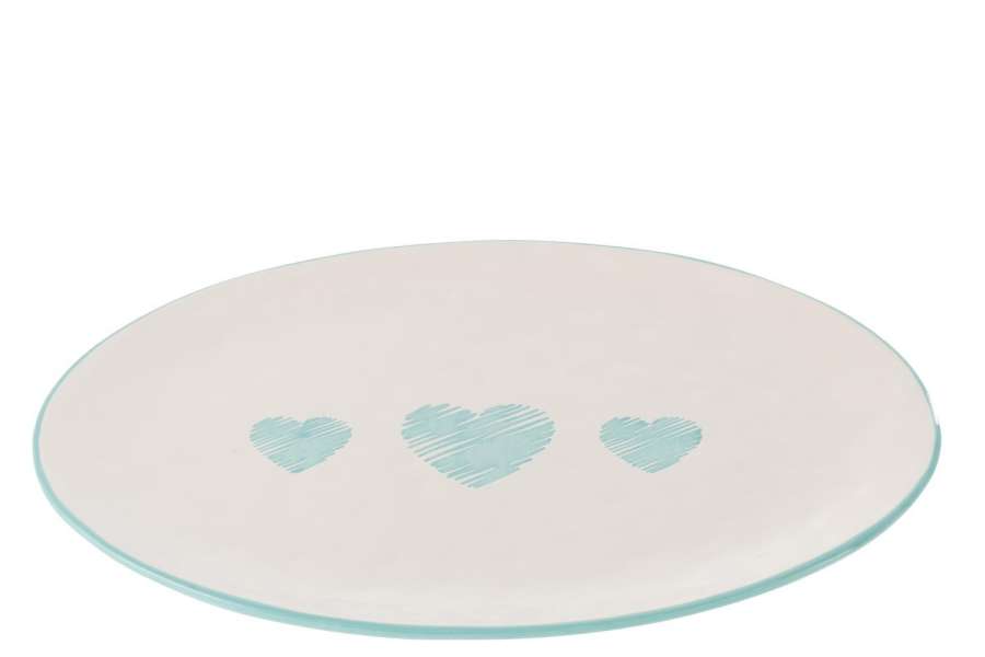 DISH OVAL HEART CERAMIC WHITE/BLUE