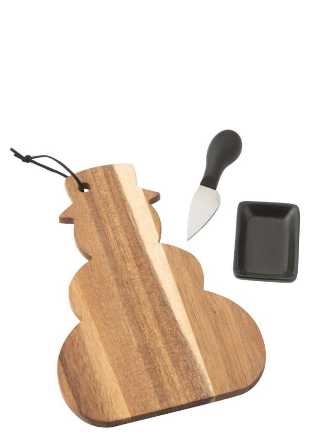 CHEESE BOARD + CHEESE KNIFE SNOWMAN BLACKBOARD NATURAL
