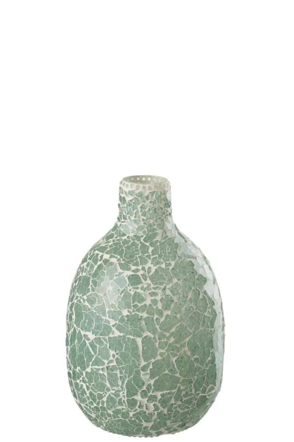 VASE MOSAIC ROUND GLASS GREEN/WHITE MEDIUM