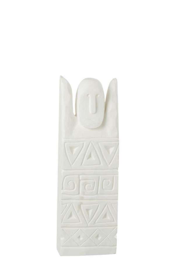 AFRICAN CARVED FIGURE HAPPY WOOD WHITE