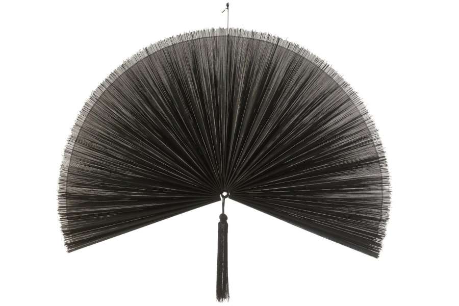 WALL DECORATION FAN+TASSEL BLACK LARGE