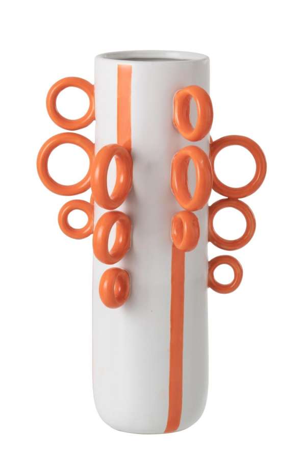 JAR DECORATIVE RINGS CERAMIC WHITE/ORANGE
