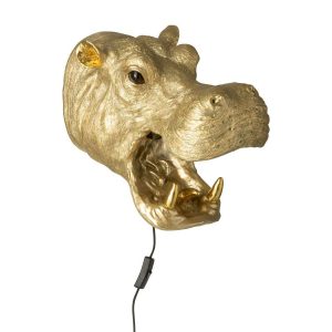WALL LAMP HIPPOPOTAMUS HEAD RESIN GOLD COLORED