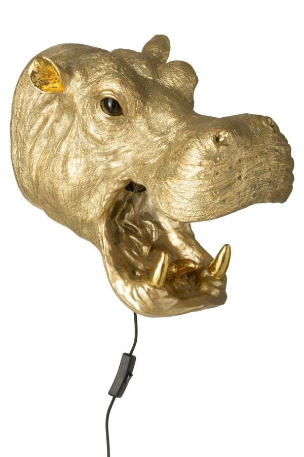 WALL LAMP HIPPOPOTAMUS HEAD RESIN GOLD COLORED
