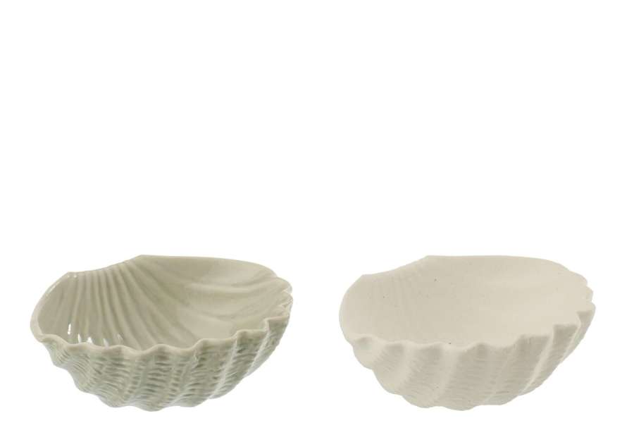 SHELL STONEWARE WHITE/OLIVE ASSORTMENT OF 2