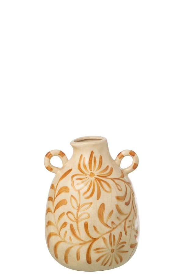 VASE FLOWERS STONEWARE OCHER YELLOW/OFF-WHITE MEDIUM