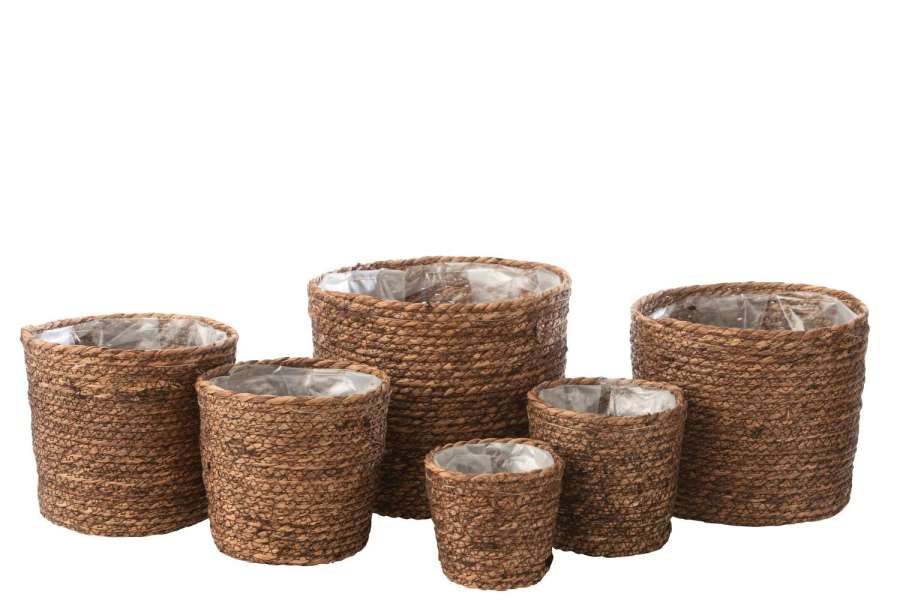 SET OF 5 FLOWERPOTS UBEDA JUTE/PLASTIC DARK NATURAL