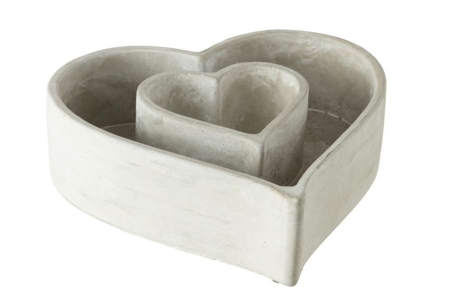 FLOWERPOT HEART IN HEART CEMENT GREY