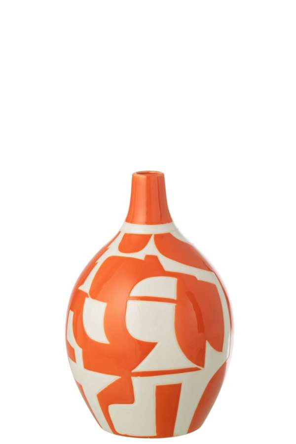 VASE GEOMETRIC PORCELAIN WHITE/ORANGE MEDIUM