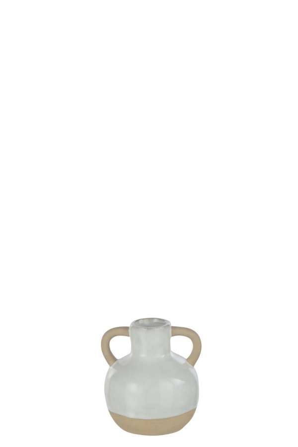 VASE  HANDLES PORCELAIN WHITE/BEIGE