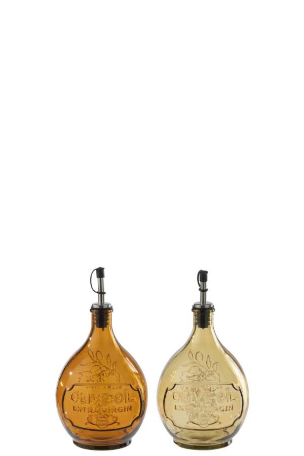 BOTTLE  ROUND GLASS ORANGE/OCHER YELLOW ASSORTMENT OF 2