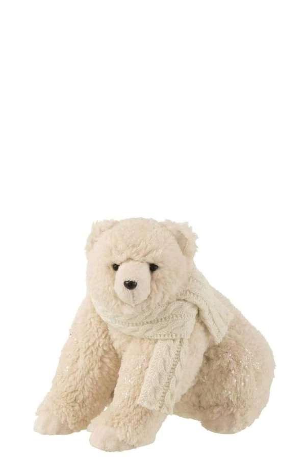 ICEBEAR WITH SCARF SITTING TEXTILE ECRU MEDIUM