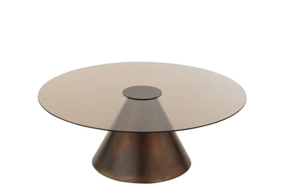 SIDE TABLE GLASS FLAT CAP CONE IRON DARK BROWN SMALL