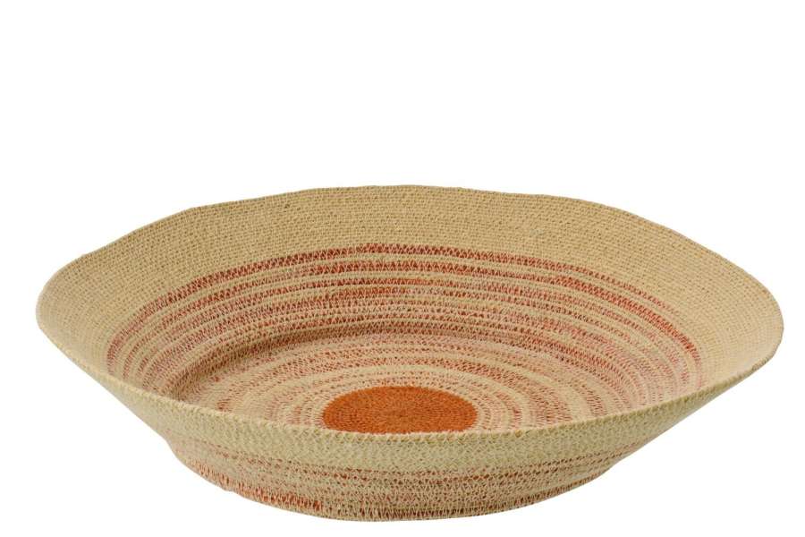 DECORATIVE TRAY ROUND STRIPED SEAGRASS NATURAL/DARK ORANGE