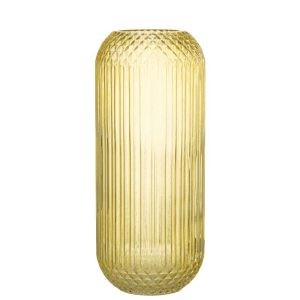 VASE RIGHT CUT GLASS YELLOW LARGE