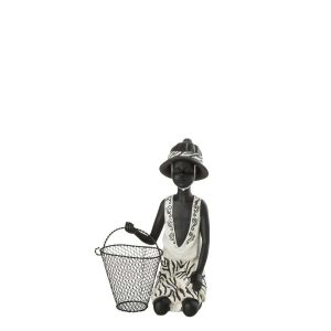 BOY SITTING ETHNIC BASKET POLY MIX