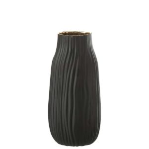 VASE NOTCHES GLASS BLACK/GOLD MEDIUM