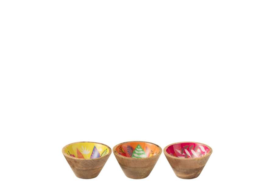 BOWL FLORAL PATTERN MANGO WOOD PINK/ORANGE/YELLOW EXTRA SMALL ASSORTMENT OF 3