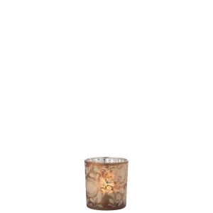 TEALICHT HOLDER FLOWERS GLASS MAT BROWN/SILVER SMALL
