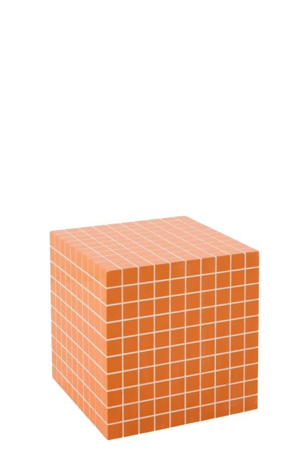 SIDE TABLE CUBE CHECKERED MDF ORANGE/WHITE
